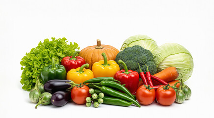 Assorted Fresh Vegetables on White Background