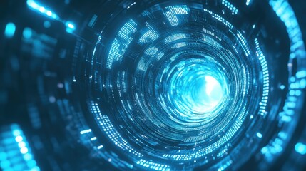 Digital data flowing inside an abstract cyber tunnel