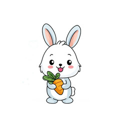 Obraz premium Cute cartoon rabbit holding a carrot.
