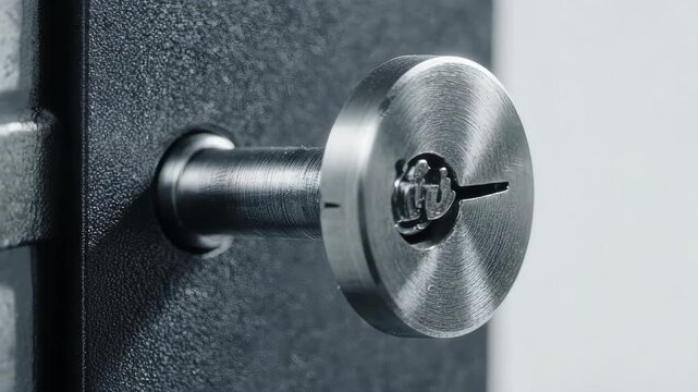 Close-up of a Metal Safe Lock Mechanism.