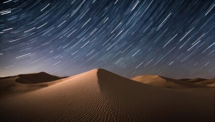 Star Trails Over Desert Dunes Under a Vast Night Sky.