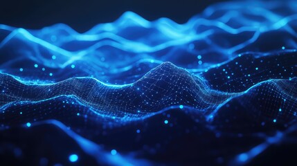 Blue digital mesh surface creating abstract waves