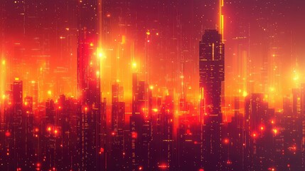 Futuristic cityscape digital art with glowing data streams
