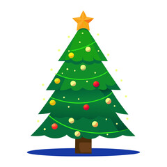 Festive Holiday Tree with Ornaments and Star Decoration: Vector Illustration of Celebration Season. 