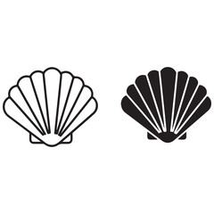 Simple Scallop Shell Icons, Outline and Silhouette Design