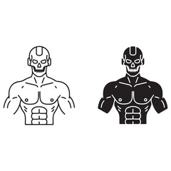 Cybernetic Muscular Skull Figure in Outline and Glyph Styles