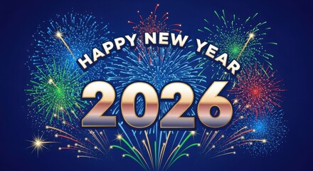 Happy new year 2026 with festive fireworks display