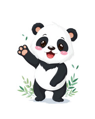 Cute cartoon panda waving happily.