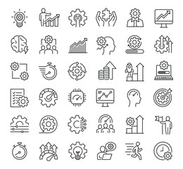 Set of collection line icons related Performance. Editable stroke. Perfect pixel on transparent background