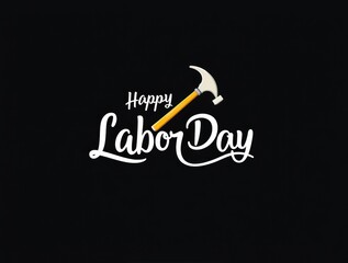 Happy labor day greeting with a hammer and festive lettering