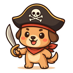 Fototapeta premium Cute Chibi Pirate Dog with Sword and Hat – AI Generated