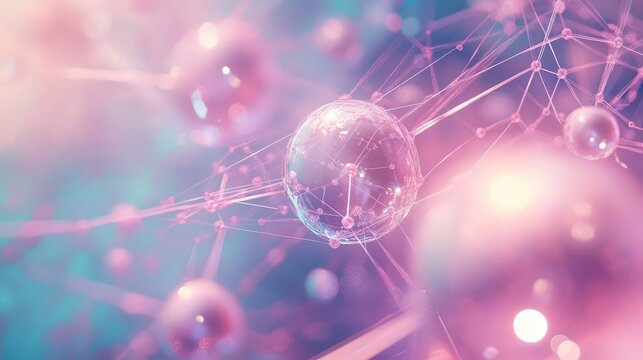 Abstract network connecting molecules and data with spheres