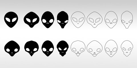 Alien head icon. Or an unknown creature. Black alien, a symbol of fantasy, UFO, or mysticism. Humanoid head, extraterrestrial civilization.