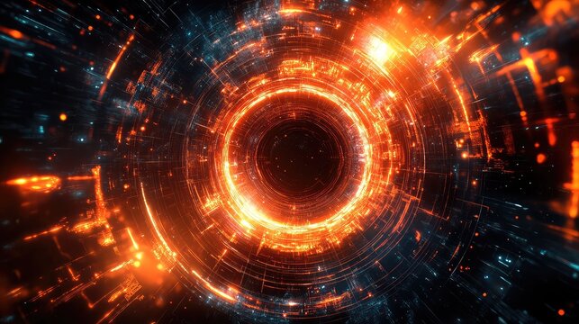 Abstract digital tunnel creating data flow and network concept