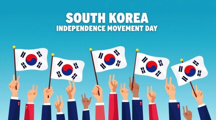 South korea independence movement day celebration with national flags
