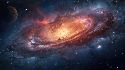 Obraz premium Stunning Spiral Galaxy in Deep Space with Bright Nebula