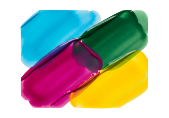 Vibrant paint strokes in cyan, magenta, green, and yellow create a dynamic, artistic abstract composition perfect for creative projects.