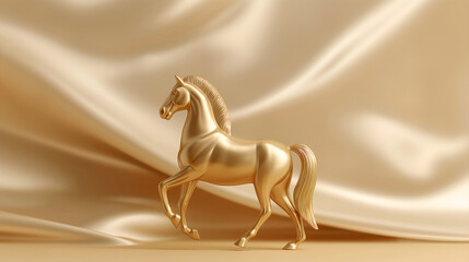 2026 New Year, Golden horse figurine against a luxury satin background for elegant 2026 New Year visuals