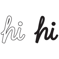 Handwritten Hi Word in Black Cursive Script with Outline and Solid Fill