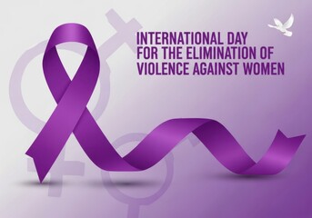 International day for the elimination of violence against women, november 25, featuring a purple ribbon and the female symbol, representing the cause