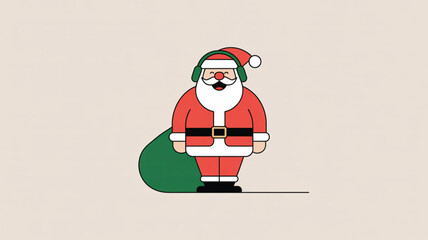 Cartoon Santa Claus with a gift sack and headphones