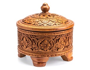 Wooden ornate box with a lid, featuring detailed floral carvings