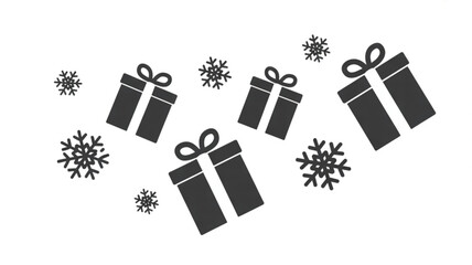Falling Christmas Gifts and Snowflakes on White present