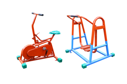 Old exercise bike isolated on white background