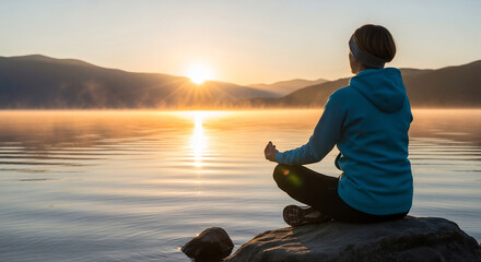 Mindfulness by Tranquil Lake Sunrise Mountains