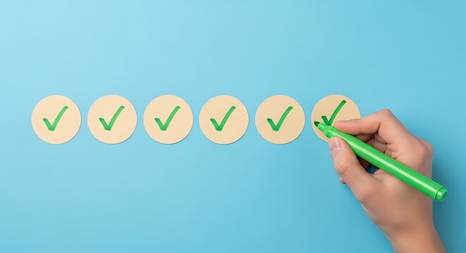 Completed Tasks Checklist Progress on Blue Background with Green Marker