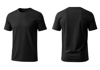 Naklejka premium Front and back view of a black t shirt isolated on transparent background