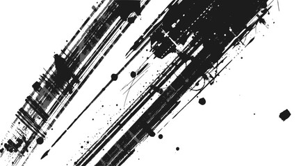 Obraz premium Dynamic black ink brush stroke and splatters isolated on