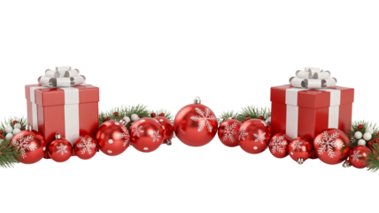 Festive Christmas gifts with red ornaments holiday cheer design