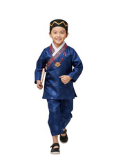 Smiling bhutanese boy in traditional dress walking with book stock photo, cultural attire, isolated on transparent background