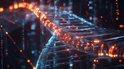 Digital dna strand transmitting glowing genetic information