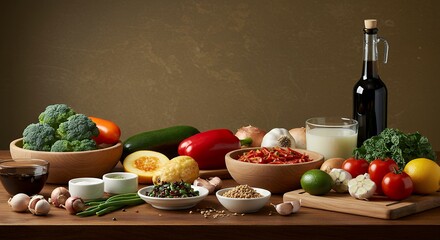 Assortment of Fresh Vegetables and Ingredients