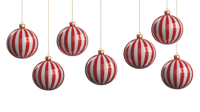 Striking red and white striped Christmas ornaments festive holiday decor