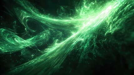 Fototapeta premium Green energy light particles flowing in space
