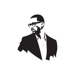 Black and White Handsome Man Illustration in Clean Vector Line Art Style on Minimal Background