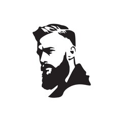 Black and White Handsome Man Illustration in Clean Vector Line Art Style on Minimal Background