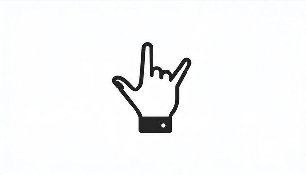 A simple, black line drawing of a hand making the "rock on" gesture against a clean white background