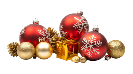 Festive Christmas ornaments and gift bring holiday cheer and magic