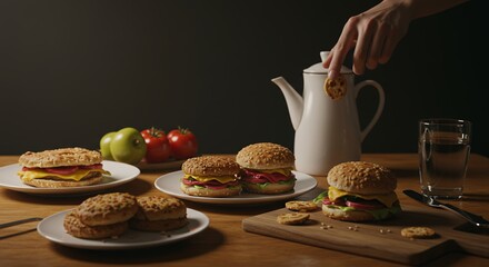 Burgers and Cookies on a Table