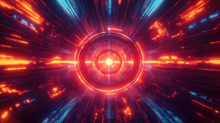 Obraz premium Abstract futuristic tunnel with glowing neon lights and energy