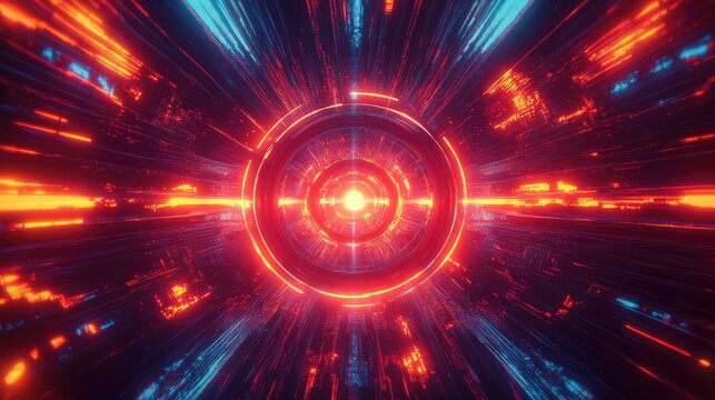 Abstract futuristic tunnel with glowing neon lights and energy - Powered by Adobe