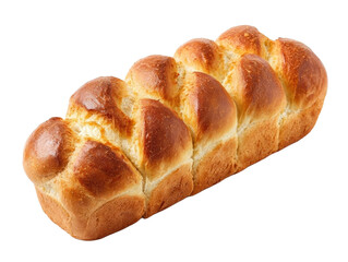 Freshly baked brioche loaf on a white background.