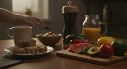 Healthy Breakfast Meal with Coffee and Fruit