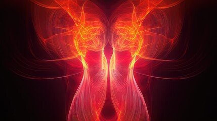 Abstract fire energy creating symmetrical glowing lines background