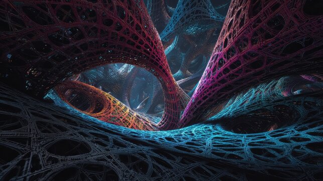 Abstract fractal network creating an intricate interconnected digital structure