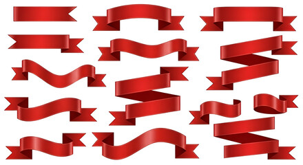 Diverse red banner collection with decorative edge designs for web design, print projects, festive seasons, holiday sales, award recognition or promotional messages decoration elements